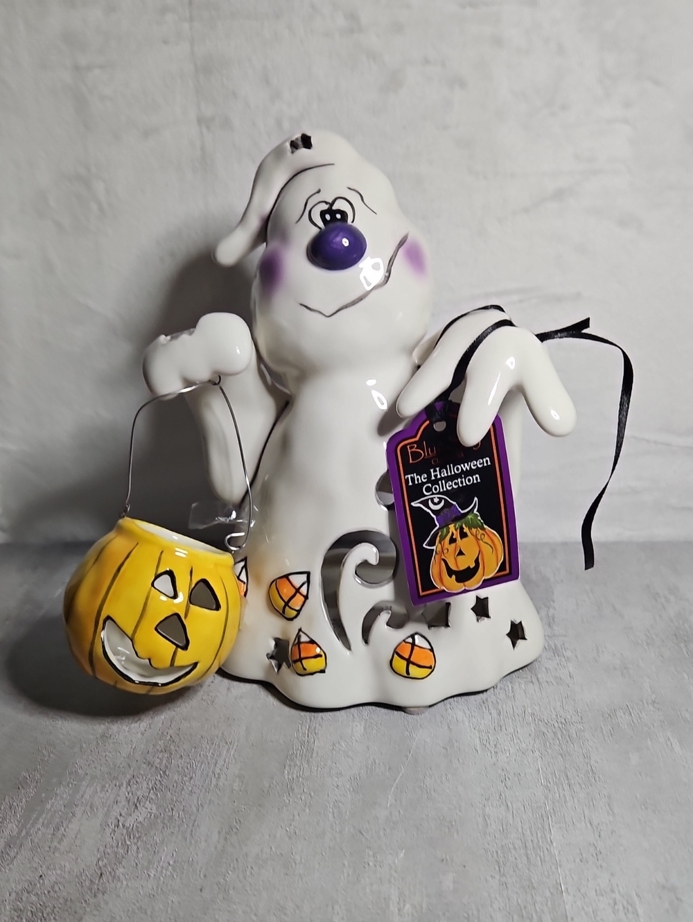 Blue Sky Clayworks Halloween Ghost Jack-O-Lantern Tealight Candle Holder